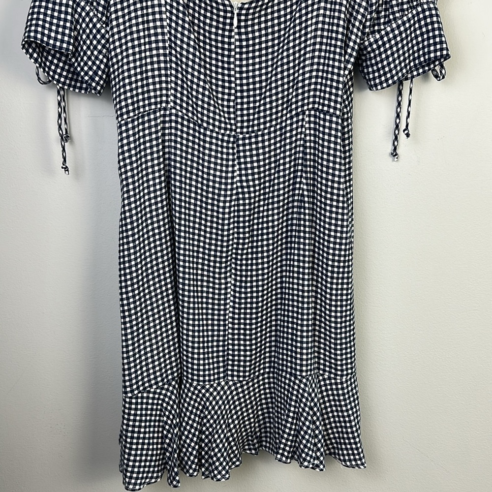 NEW Dress Forum Puff Sleeve Blue Gingham Mini Ruffle Hem Dress Lg Viscose Lined - Picture 14 of 16